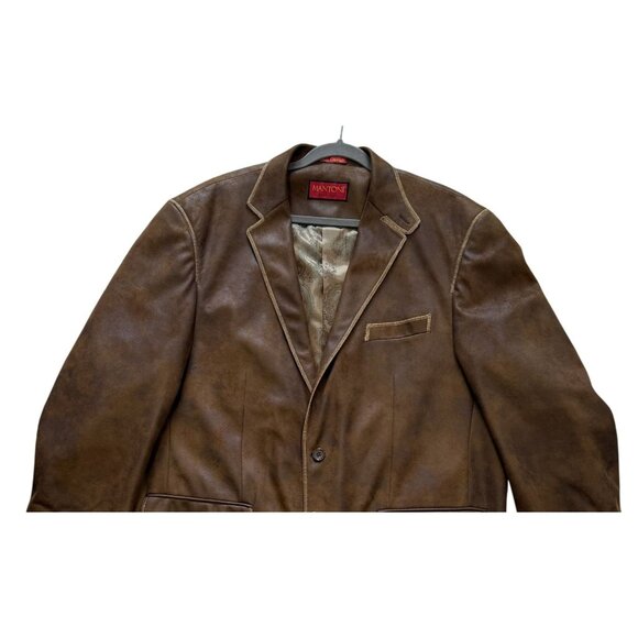 Mantoni Italy Design Faux Suede Leather Blazer Jacket Brown 48R - Picture 2 of 7